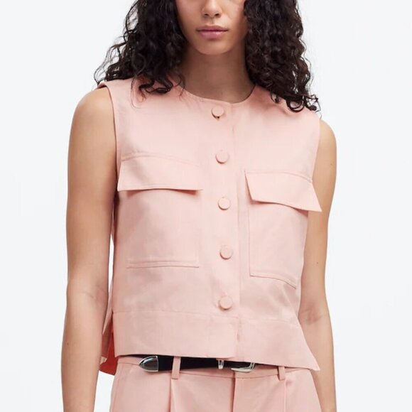 Madewell Crop Cargo Pocket Boxy Fit Sleeveless Crewneck Top Green Size L NWT - Picture 2 of 6